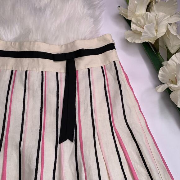Ann Taylor LOFT Pleated 100%  LINEN Womens Size 8 Skirt Preppy Pink Black White - Picture 4 of 13